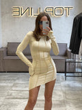 Zjkrl - Sexy Solid Patchwork O Neck Mini Dress Women Autumn Bodycon Long Sleeve Slim Fit Elegant Party Club Vestido