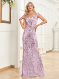Zjkrl - Elegant V Neck Light Silver Sequin Evening Dress Women Sleeveless Party Maxi Dress Long Luxury Prom Gown Dresses