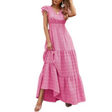 Zjkrl Women s Summer Long Beachwear Dress Ruffle Sleeve V Neck Boho Floral A-line Dress