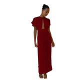 Zjkrl - 2023 Elegant Hollow Out Pleated Dress For Women Fashion Sexy Flare Sleeve Backless A Line Dresses O Neck Office Lady Solid Robe