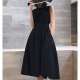 Zjkrl Summer Women Solid White Black Fashion Elegant Casual Party Dress O Neck Sleeveless Tank Sundress Female Waist Retraction