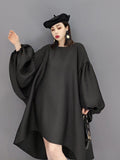 Zjkrl - Fashion Solid Color Dress Women's Autumn 2023 New Round Neck Loose Batwing Sleeve Knee-length Dresses Female