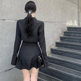 Zjkrl - Black Shirt Dress Women Elegant Vintage Long Sleeve Dresses Sexy Gothic Pleated Streetwear Turn-down Collar Casual Robe