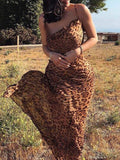 Zjkrl Leopard Print V-Neck Sexy Bodycon Long Dress Women Lace Up Backless Summer Dresses Female Straps Party Beach Vestidos
