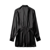 Solid Chic V-Neck Office Lady Satin Dresses For Women 2023 Women&#39;s Long Sleeve Gathered Pullovers Slim Elegant Female Dress
