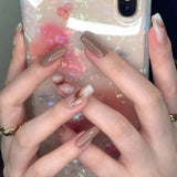 Zjkrl - 24 Pcs Pink Fake Nails Press on Nail Designs Art Long Tips False Forms with Glue Stick Stickers Reusable Set Acrylic Artificial
