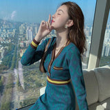 Zjkrl - Crochet Sweater Dress Woman Vintage Loose Knitted Long Sleeve Blue Knit Dresses Ladies Midi Autumn Winter 2023 Cheap Casual New