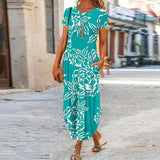 Zjkrl - Elegant Women Maxi Dress 2023 Summer O Neck Short Sleeve Sundress Office Lady Party Dress Female Print A-Line Long Dress Vestido