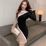 Zjkrl Korean Elegant Womens Libertin Sweater One-piece Dress for Party Fashion Sexy Night Club Evening Knit Dresses Woman Bodycon Wrap