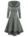 Zjkrl - Hooded Heathered High Low Midi Knitted Dress Knit High Waist A Line Midi Irregular Vestido Feminino Autumn Winter