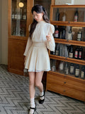 Zjkrl - 2023 Spring Sweet 2 Piece Dress Set Women Long Sleeve Blouse Y2k Mini Dress Office Lady Elegant Korean Fashion Suits Pure Color