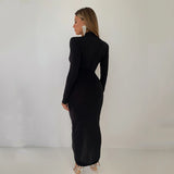Zjkrl - Elegant Pleated Casual Bodycon Long Dress Autumn Winter Women Slim Evening Party Robe Sexy Bandage Ladies Dress