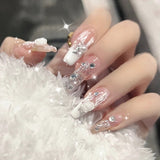Zjkrl - 24 Pcs Pink Fake Nails Press on Nail Designs Art Long Tips False Forms with Glue Stick Stickers Reusable Set Acrylic Artificial