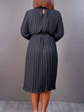 Women Pleated Dress with Waist Belt Loose Elegant Long Sleeves Office Ladies Spring Large Size New Trending 2023 African Female