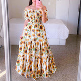 Zjkrl Sexy Off The Shoulder Tube Top Dress Butterfly Rainbow Floral Print Dress Ladies Elegant Slim Summer Bohemian Party Maxi Dresses