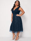 Plus Size 4XL Dress for Women Blue Elegant Midi Curvy Chiffon Clothing 2023 Summer Autumn Ladies Cocktail Evening Party Dresses