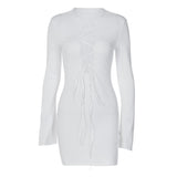Zjkrl - INS 2023 Spring Fall Elegant Solid V-Neck Mini Dress Sexy Bandage  Club Party Outfits for Women Party Long Sleeves Skinny Dresse