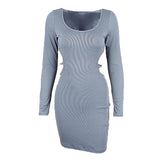 Zjkrl - Blue Bodycon Dresses for Women 2023 Spring Fashion Cut Out Lace Up Backless V Neck Long Sleeve Mini Dress