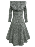 Zjkrl - Hooded Heathered High Low Midi Knitted Dress Knit High Waist A Line Midi Irregular Vestido Feminino Autumn Winter