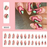 Simple French Wearable False Nails Almond Colorful Stripes Colorblock Design Manicure Fake Nails Line Full Cover Press On Nail