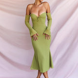 Zjkrl Women Chiffon Zipper Sexy Y2K Clothes Lace Up Halter Backless Long Sleeve Bodycon Midi Dress Outfits Party Club