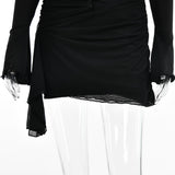 Zjkrl - Hollow Out Spaghetti Strap Dresses Women Sexy High Waist Long Sleeve Party Outfits Solid Backless Black Fishbone Dress