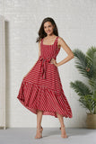 Zjkrl Women Dress Striped 2024 summer beach dress Bohemia Dress Sexy Long Maxi Dresses Bow Lace Up Ruffles Long Summer Dress