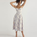Zjkrl Floral Printed Women Dress 2023 Summer Elegant Solid Slim Sleeveless Slip Female Side Split Waist Lady A-line Robe