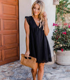Zjkrl - 2023 Summer New Women Casual  Mini Dress Solid Sweet Princess Hollow Out Sleeveless V-Neck Cotton Streetwear lady Party Vestidos