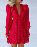 Zjkrl - 2023 New Women Autumn Boho Fashion Elegant Dresses Sexy V Neck Solid Sheer Mesh Long Puff Sleeve Butterfly White Lace Mini Dress