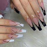 Zjkrl - Fashionable Butterfly Flower False Nails Long Detachable French Nail Tips for Girl Fake Nails Press on Acrylic Nails