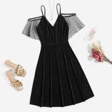 Zjkrl - Glitter Off Shoulder Plus Size 4xl Midi Dress Women's A Line Elegant Summer 2023 Large Solid Clothing Prom Evening Party Dresses