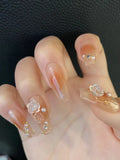 Zjkrl - 24Pcs/Box Gradient Color Artifical Press On Nails With Glue Long Coffin Fake Nails Lovely Girls Nail Art Ballerina False Nails
