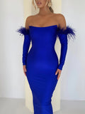 Zjkrl Party Dresses For Women Outfits Elegant Off-shoulder Feather Sleeve Maxi Dress Women New Strapless Backless Bodycon Long Dress Vestido