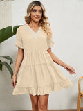 Summer Short Sleeve Dresses For Women Fashion Lace Stitching V Neck Elegant Plus Size Beach Casual Ruffles Mini Dress Vestidos