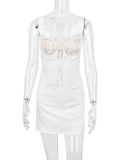 Zjkrl - Karlofea Elegant Classy Satin Mini Dresses Women Wedding Guest Cocktail Party Outfits Sexy Chest Lace Padded A Line White Dress