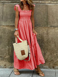 Zjkrl - 2023 New Summer Ruffle Sleeve Long Dress Retro Plaid Printed Beach Maxi Dress Women Sexy Square Neck Loose Hem A-Line Dress