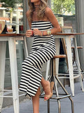 Split Maxi Dress Summer Women 2023 Loungewear Fashion Party Dress Sleeveless Sexy Striped Ladies Dress Streetwear