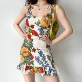 Zjkrl - Flowers Sleeveless Mini Dresses for Women Summer Sexy Retro Vestidos De Mujer Ruffles A-line Slim Harajuku Korean Fashion