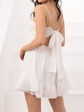 Zjkrl Women's Summer Short Sling Dress White Sleeveless Halter Swiss Dot A-line Bandage Dresses for Party Night Club Streetwear y2k