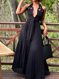 Zjkrl Sexy Halter V Neck Lace Up Maxi Summer Dress Women Sleeveless Chiffon Long Dress