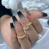 Zjkrl - 24Pcs Full Cover False Nails Red Rhinestone Planet Long Ballerina Coffin Nail Tips Detachable Fake Nails Press on Nails Manicure