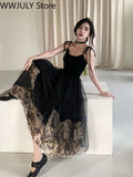Zjkrl - French Vintage Black Strap Dress Gothic Casual Summer Sleeveless Sexy Retro Midi Dress Slim Korean Style Party Dress Woman