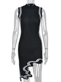 Zjkrl Sexy Fashion Sleeveless Knitted Dress Asymmeerical Bodycon Mini Black Dress Women 2023 Spring Summer Club Party Dresses