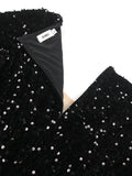 Women Black Velvet Sequin Dress Deep V Neck Patchwork Ruffle Shiny Party Birthday Big Size African Ladies Event Celebrate Gowns