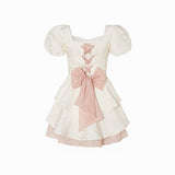 Sweet Casual Floral Mini Dress Lolita Style Vintage Short Sleeve Dress Beach Summer French Retro Short Party Dress Bow Chic