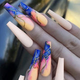 Zjkrl - Fashionable Butterfly Flower False Nails Long Detachable French Nail Tips for Girl Fake Nails Press on Acrylic Nails
