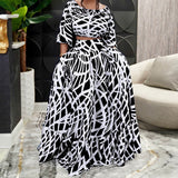 Women's Temperament Elegant Printed Cross-border Half Skirt Fashion Suit Mid-sleeve Office Street Clothes Girls Wear Dress S~3XL