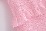 Zjkrl High Quality 2023 Summer Pink Short Sleeve Women Ruffled Mini Dress