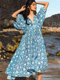 Zjkrl - 2023 Spring Oversized Holiday Dress V Collar Half Sleeve Loose Midi Dress Large Size Casual Printing Long Dress Boho Vestidos